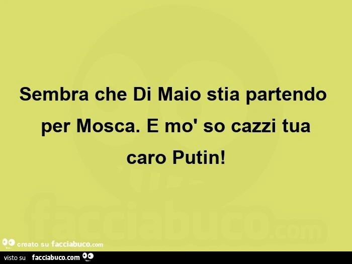 Sembra che di maio stia partendo per mosca. E mò so cazzi tua caro putin