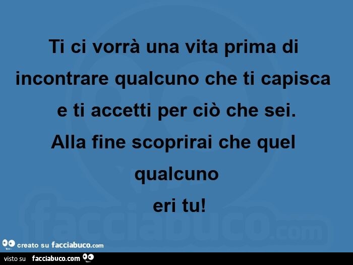 Ti ci vorrà una vita prima di incontrare qualcuno che ti capisca e ti accetti per ciò che sei. Alla fine scoprirai che quel qualcuno  eri tu