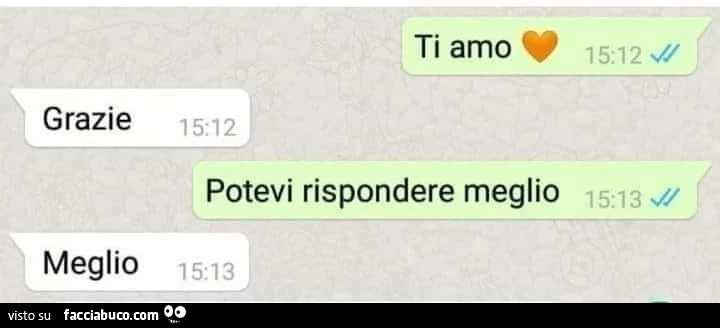 Ti amo grazie potevi rispondere meglio meglio