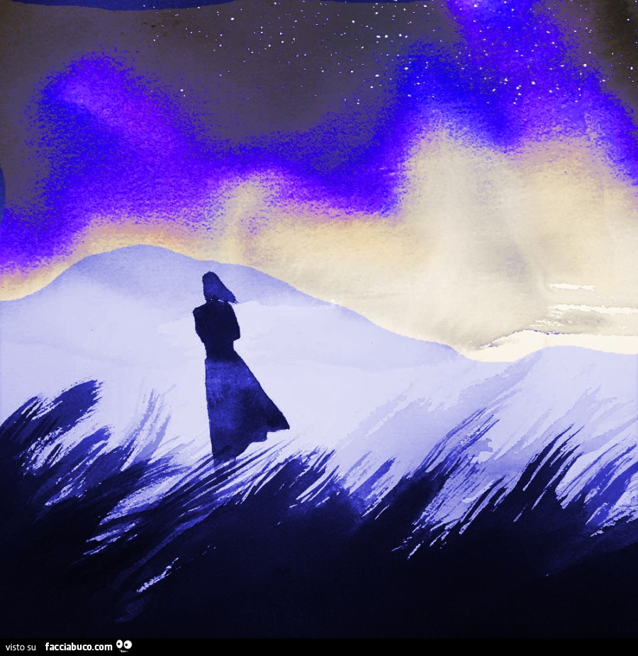 Guarda a lungo la notte e una nube veloce… H. Hesse. Acquarello di Nicola Magrin, rielaborato in blu