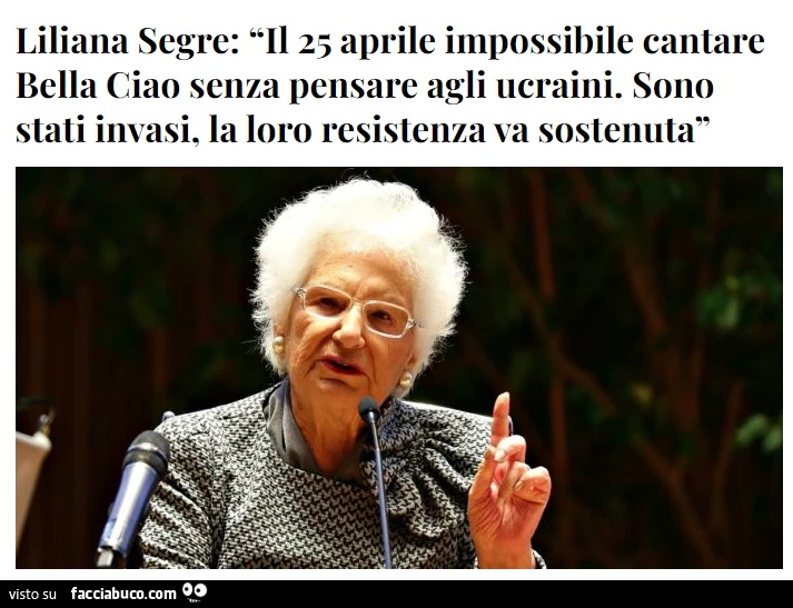Liliana Segre: il 25 aprile impossibile cantare bella ciao senza pensare agli ucraini. sono stati invasi, la loro resistenza va sostenuta