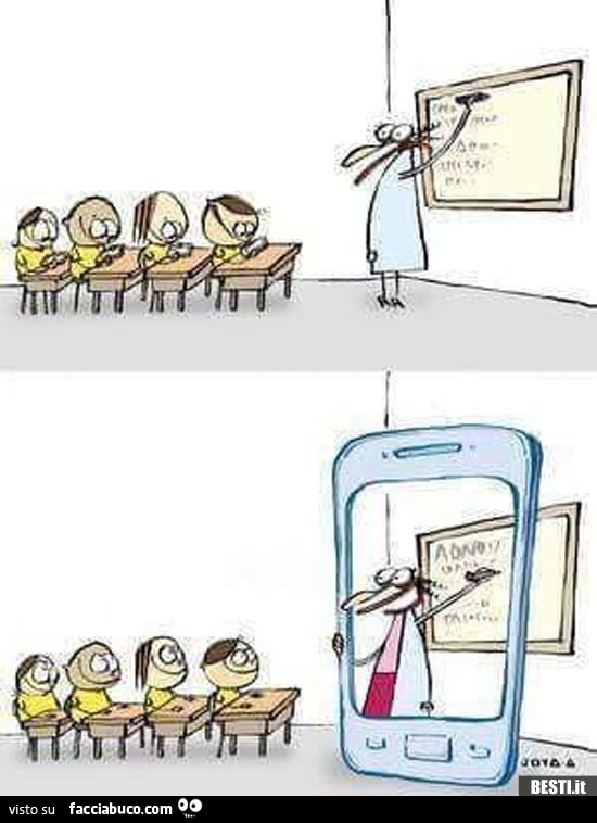 Maestra dietro allo smartphone per farsi ascoltare dagli scolari