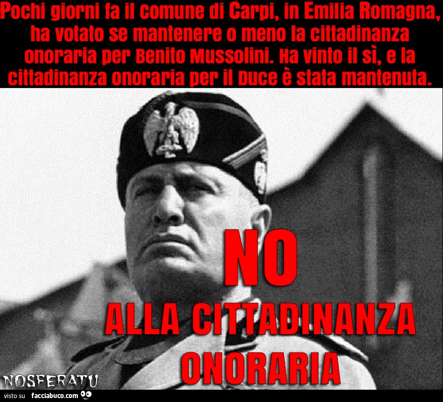 No alla cittadinanza onoraria per Mussolini