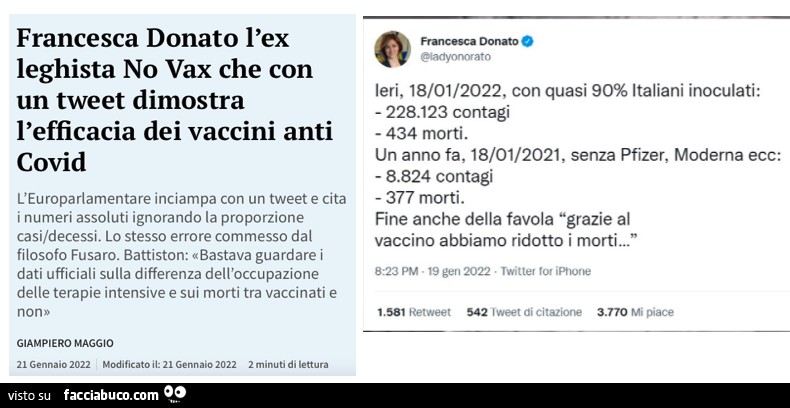 Francesca donato l'ex leghista no vax che con un tweet dimostra l'efficacia dei vaccini anti covid