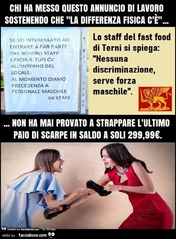 Annuncio di lavoro discriminatorio: non c'è la differenza fisica tra uomini e donne