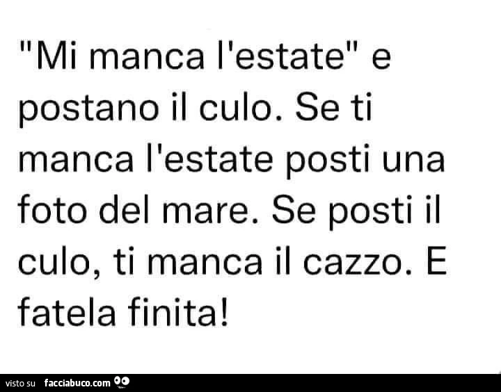 Mi manca l'estate e postano il culo. se ti manca l'estate posti una foto del mare. se posti il culo, ti manca il cazzo. e fatela finita