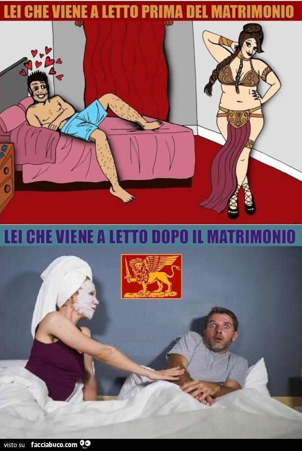 Donne a letto prima e dopo matrimonio