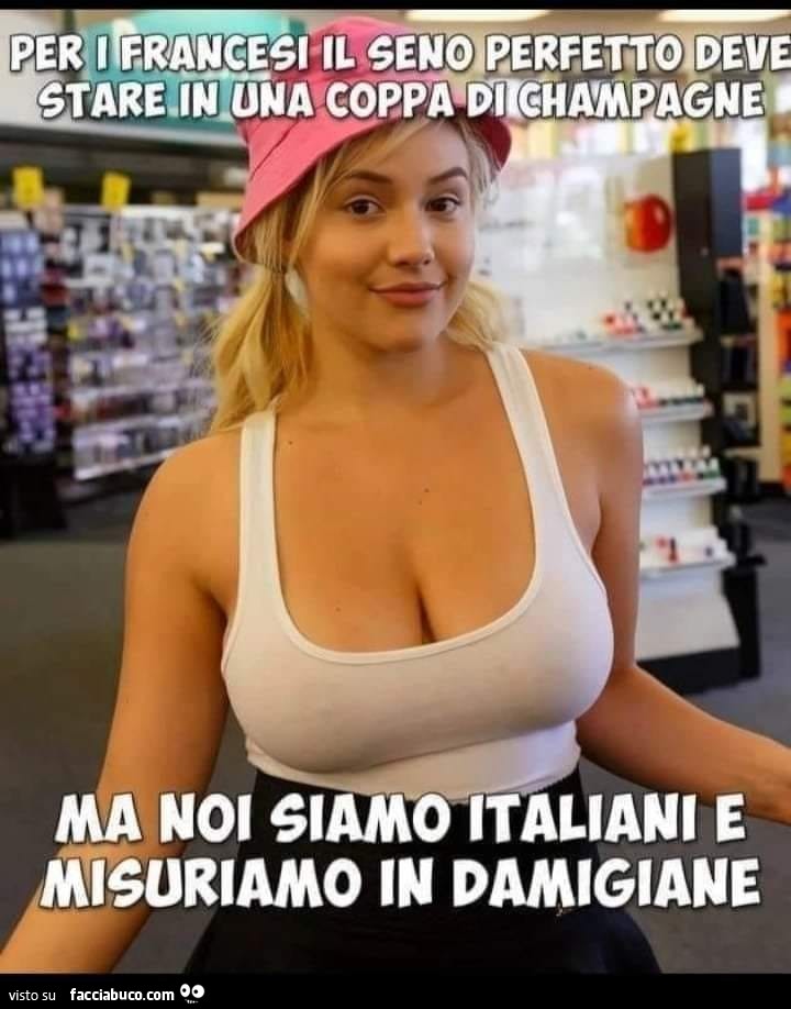 Per i francesi il seno perfetto deve stare in una coppa di champagne. ma noi siamo italiani e misuriamo in damigiane