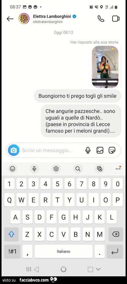 Elettra Lamborghini. Buongiorno ti prego togli gli smile che angurie pazzesche