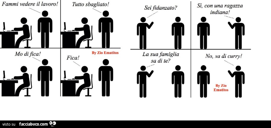 Fammi vedere il lavoro! Tutto sbagliato. Mo di fìca! Fica