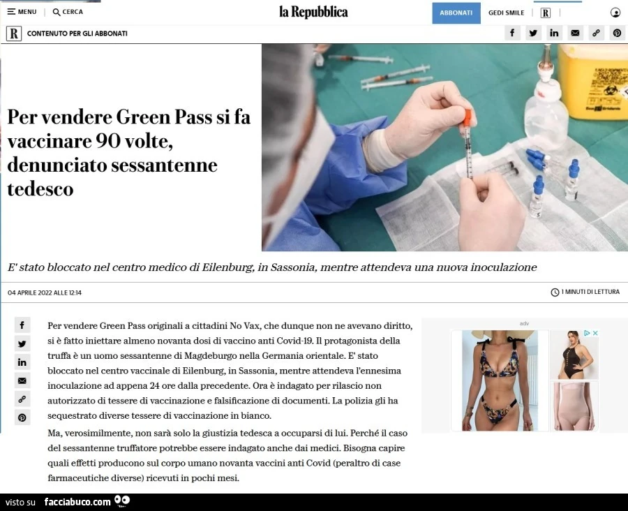 Per vendere green pass si fa vaccinare 90 volte, denunciato sessantenne tedesco