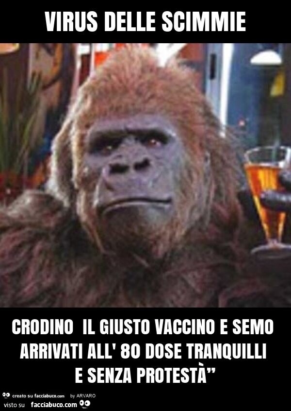 Virus delle scimmie crodino il giusto vaccino e semo arrivati all' 80 dose tranquilli e senza protestà”