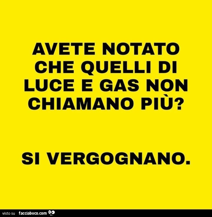 Avete notato che quelli di luce e gas non chiamano più? Si vergognano