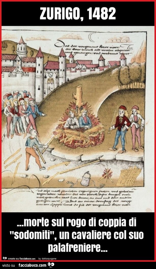 Zurigo, 1482… morte sul rogo di coppia di "sodomiti", un cavaliere col suo palafreniere