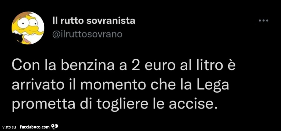 Con la benzina a 2 euro al litro è arrivato il momento che la lega prometta di togliere le accise