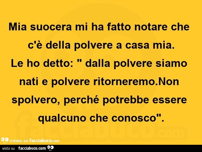 Polvere Siamo E Polvere Ritorneremo Mia suocera mi ha fatto notare che c'è della polvere a casa mia. Le ho
