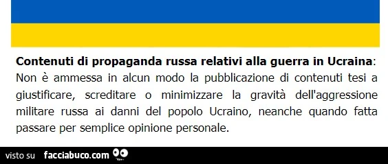 Facciabuco vieta i contenuti sulla propaganda russa relativi alla guerra in Ucraina