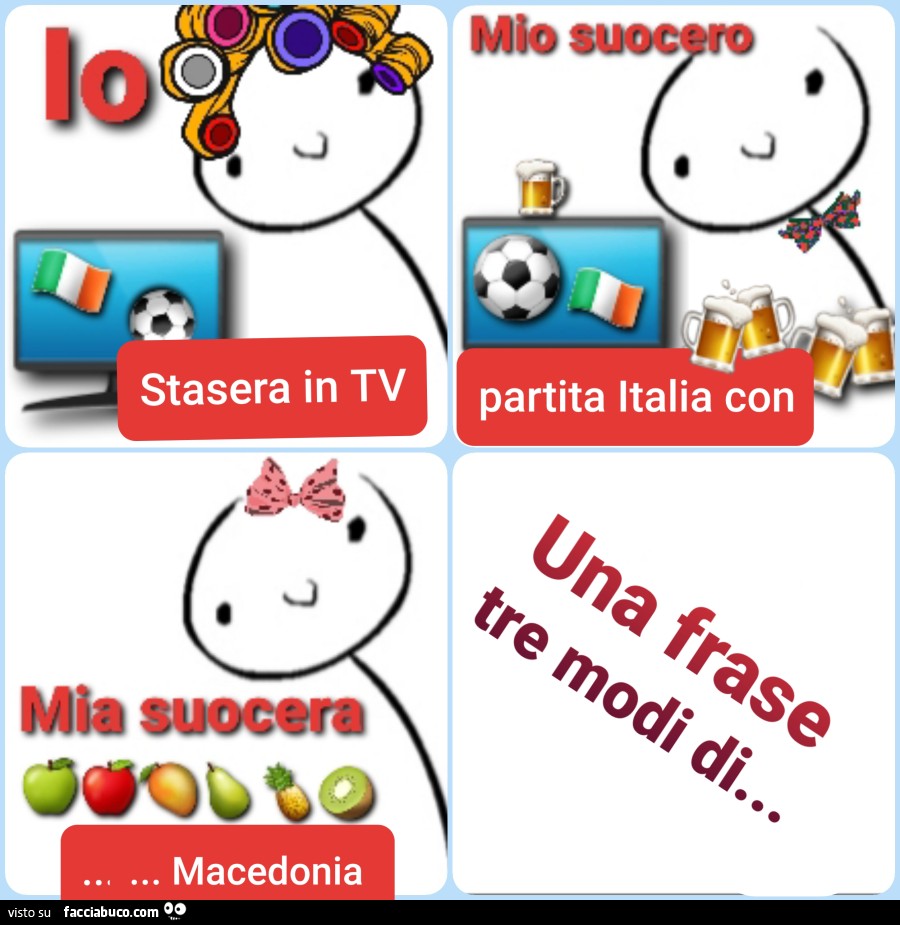 Stasera in TV c'è la partita Italia-Macedonia… una frase, tre modi di