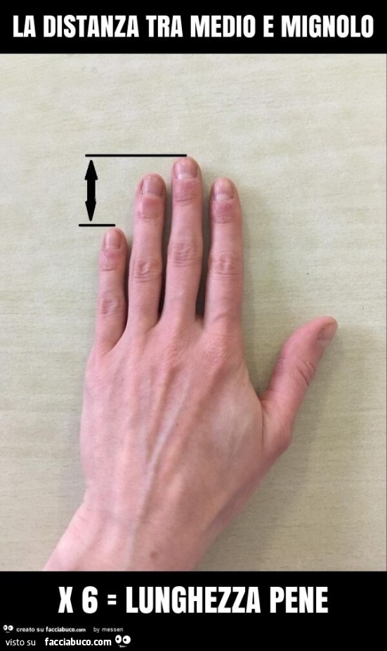 La distanza tra medio e mignolo x 6 = lunghezza pene