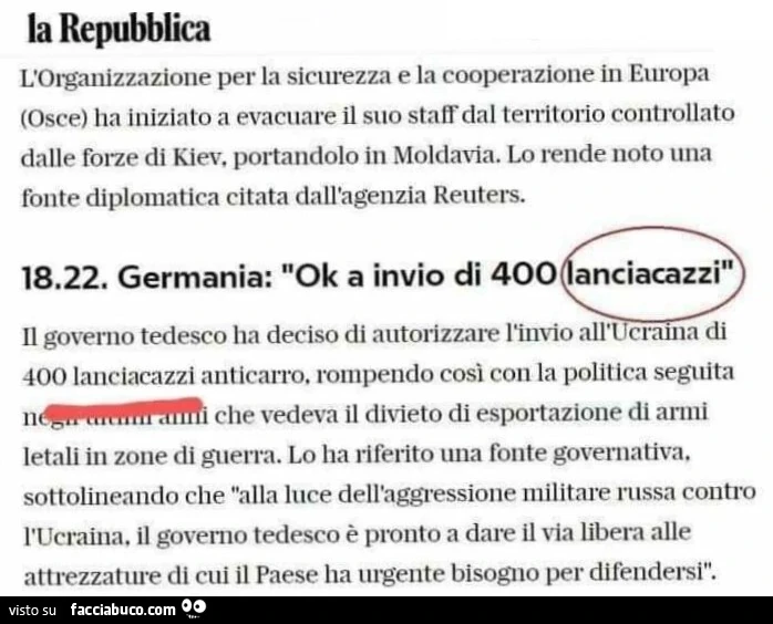 Germania ok l'invio di 400 lanciacazzi
