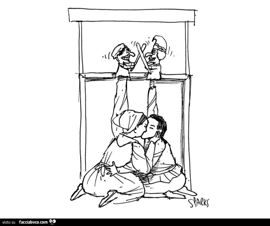 Si baciano mentre combattono con le marionette