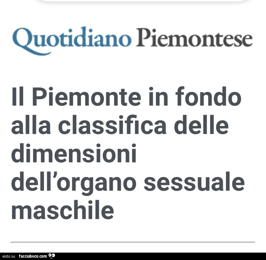 Il piemonte in fondo alla classifica delle dimensioni dell'organo sessuale maschile
