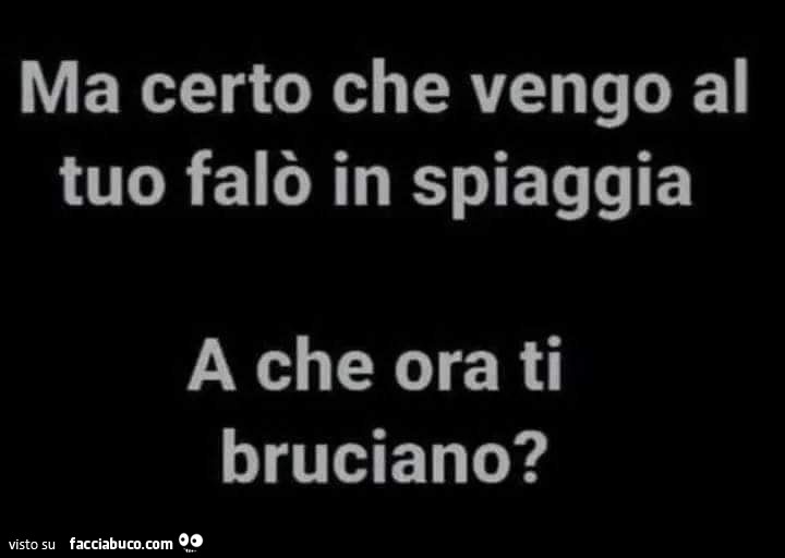 Ma certo che vengo al tuo falò in spiaggia. A che ora ti bruciano?