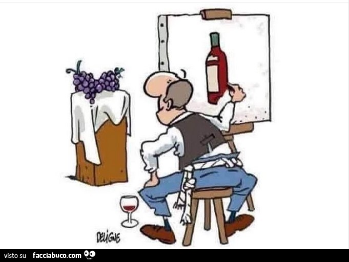 Ritrae il vino guardando l'uva