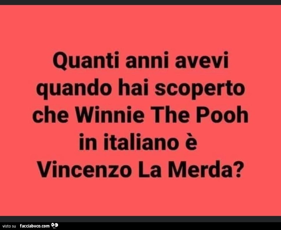 Quanti anni avevi quando hai scoperto che winnie the pooh in italiano è vincenzo la merda?