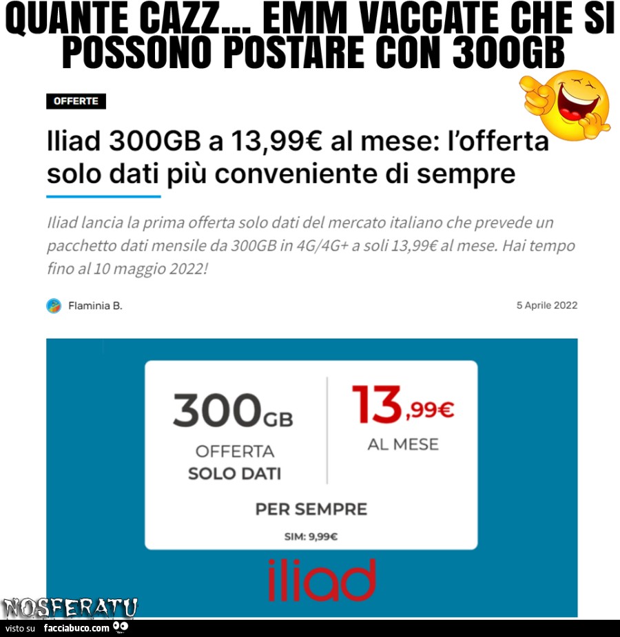 Iliad 300GB a 13,99€ al mese