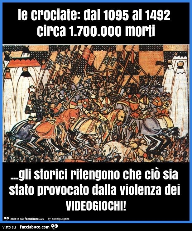 Le crociate: dal 1095 al 1492 circa 1.700.000 morti… gli storici ritengono che ciò sia stato provocato dalla violenza dei videogiochi