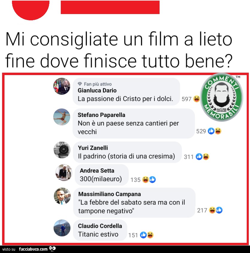 Mi consigliate un film a lieto fine dove finisce tutto bene? La passione di cristo per i dolci