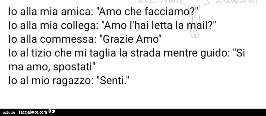 Io alla mia amica: amo che facciamo? io alla mia collega: amo l'hai ...