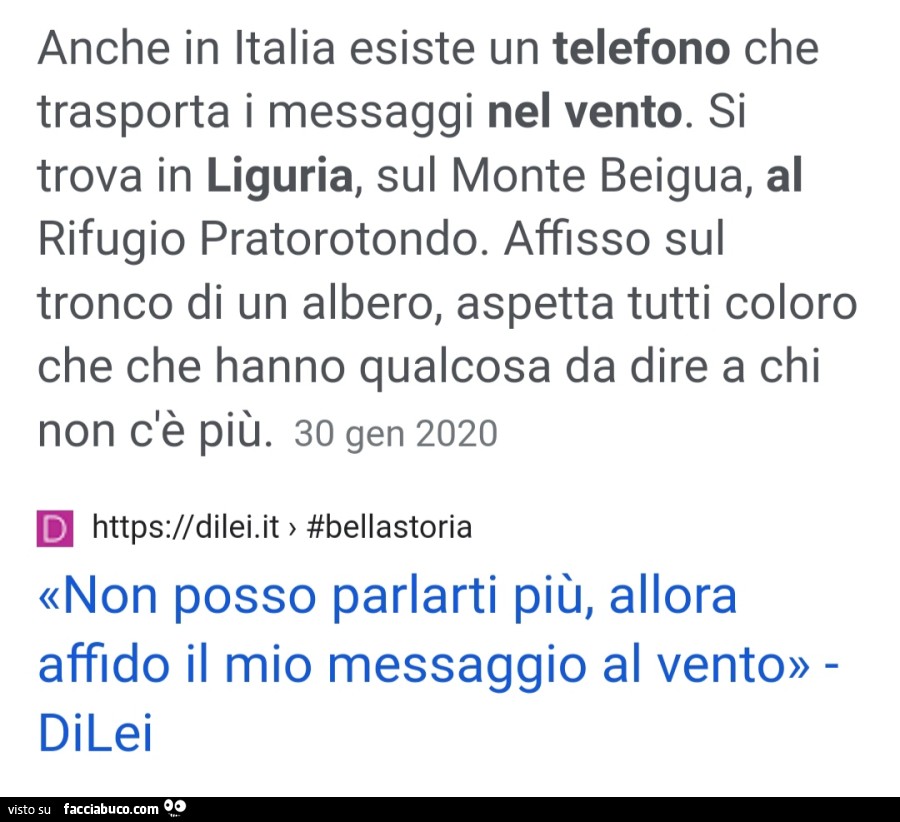 Anche in italia esiste un telefono che trasporta i messaggi nel vento. si trova in liguria, sul monte beigua, al rifugio pratorotondo