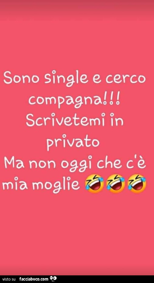 Sono single e cerco compagna! Scrivetemi in privato ma non oggi che c'รจ mia moglie