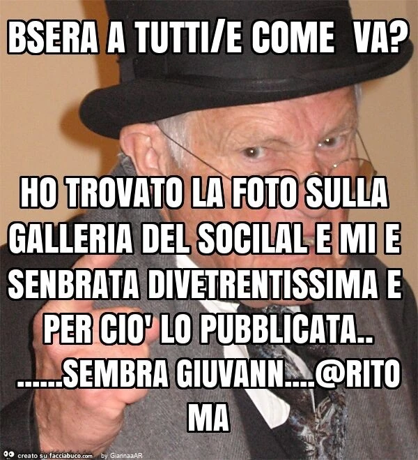 Bsera a tutti/e come va? Ho trovato la foto sulla galleria del socilal e mi e senbrata divetrentissima e per ciò lo pubblicata&hellip; sembra giuvann&hellip; @ritoma