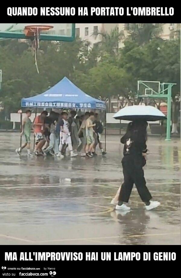 Quando nessuno ha portato l'ombrello ma all'improvviso hai un lampo di genio