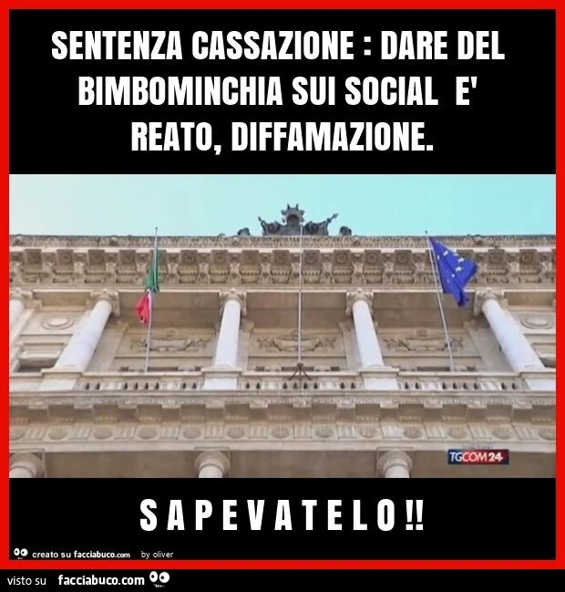 Sentenza cassazione: dare del bimbominchia sui social è reato, diffamazione. S a p e v a t e l o