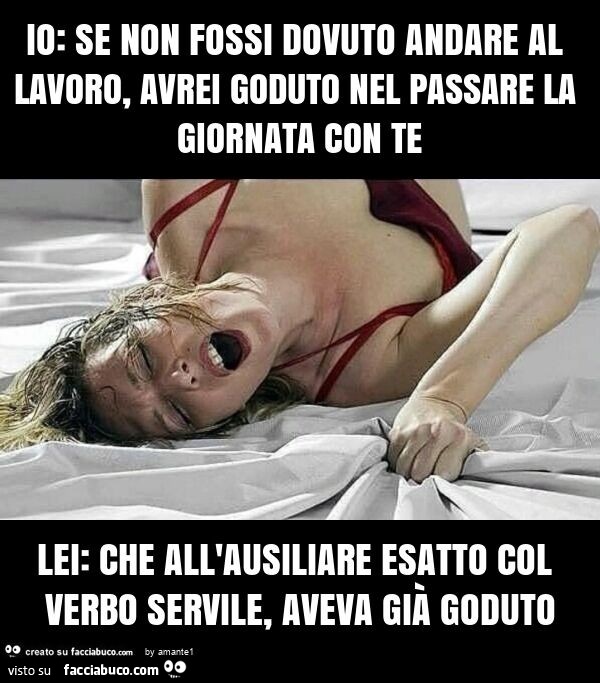 Io: se non fossi dovuto andare al lavoro, avrei goduto nel passare la giornata con te lei: che all'ausiliare esatto col verbo servile, aveva già goduto