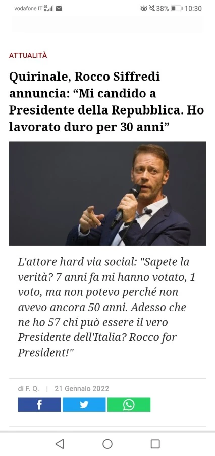 Quirinale, rocco siffredi annuncia: mi candido a presidente della repubblica. Ho lavorato duro per 30 anni