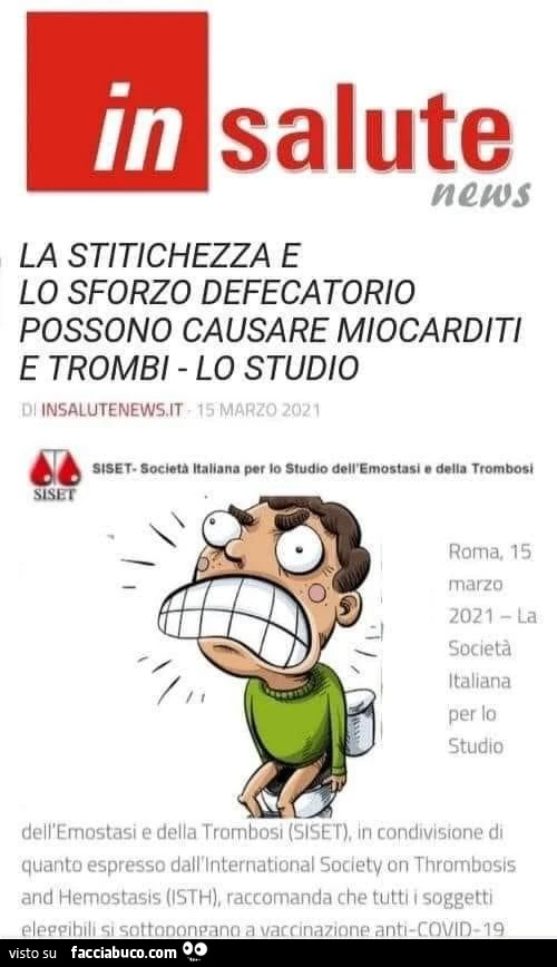 La stitichezza e lo sforzo defecatorio possono causare miocarditi e trombi