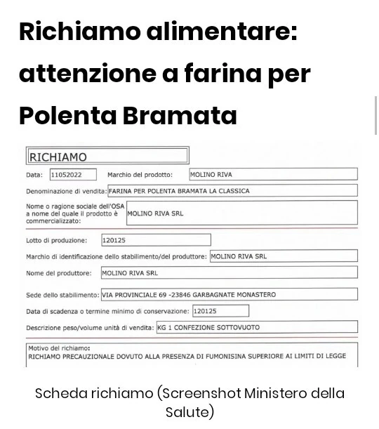 Richiamo alimentare: attenzione a farina per polenta bramata