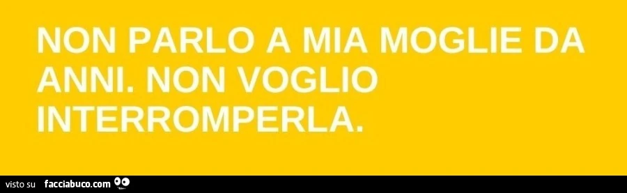 Non parlo a mia moglie da anni. Non voglio interromperla
