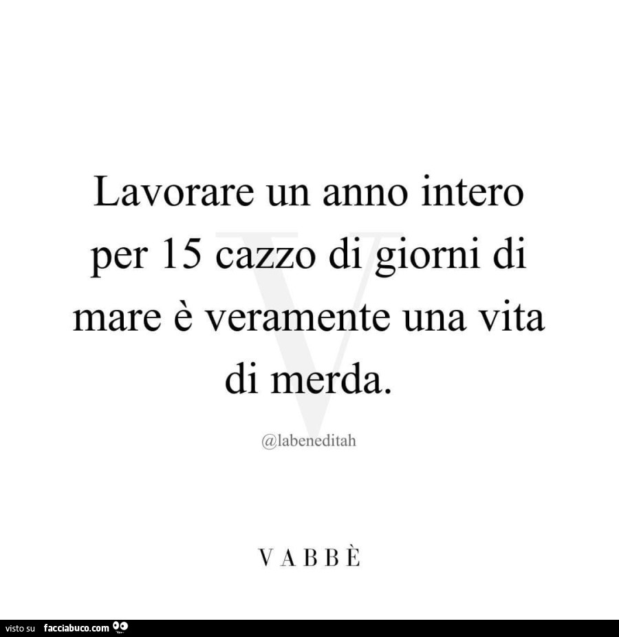 Lavorare un anno intero per 15 cazzo di giorni di mare è veramente una vita  di merda - Facciabuco.com