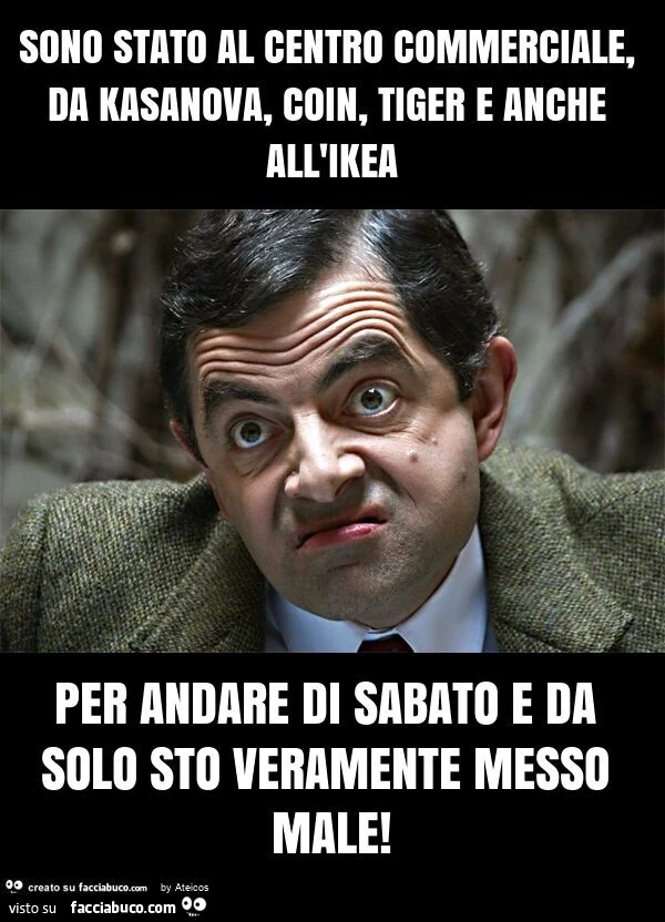 Sono stato al centro commerciale, da kasanova, coin, tiger e anche all'ikea per andare di sabato e da solo sto veramente messo male