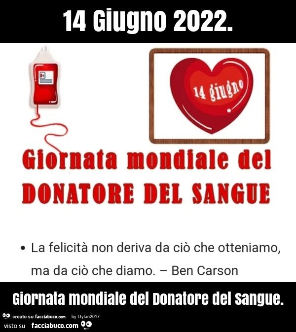 14 giugno 2022. Giornata mondiale del donatore del sangue