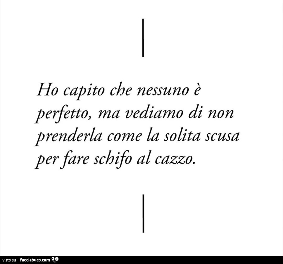 Ho capito che nessuno è perfetto, ma vediamo di non prenderla come la solita scusa per fare schifo al cazzo