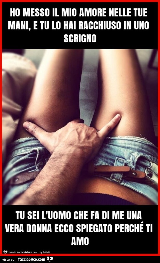 Ho messo il mio amore nelle tue mani, e tu lo hai racchiuso in uno scrigno tu sei l'uomo che fa di me una vera donna ecco spiegato perché ti amo