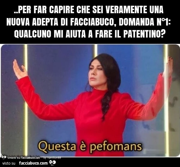 Per far capire che sei veramente una nuova adepta di facciabuco, domanda n°1: qualcuno mi aiuta a fare il patentino?