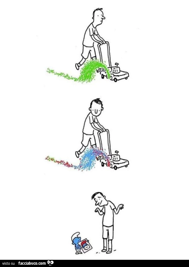 Tagliaerba taglia il grande puffo